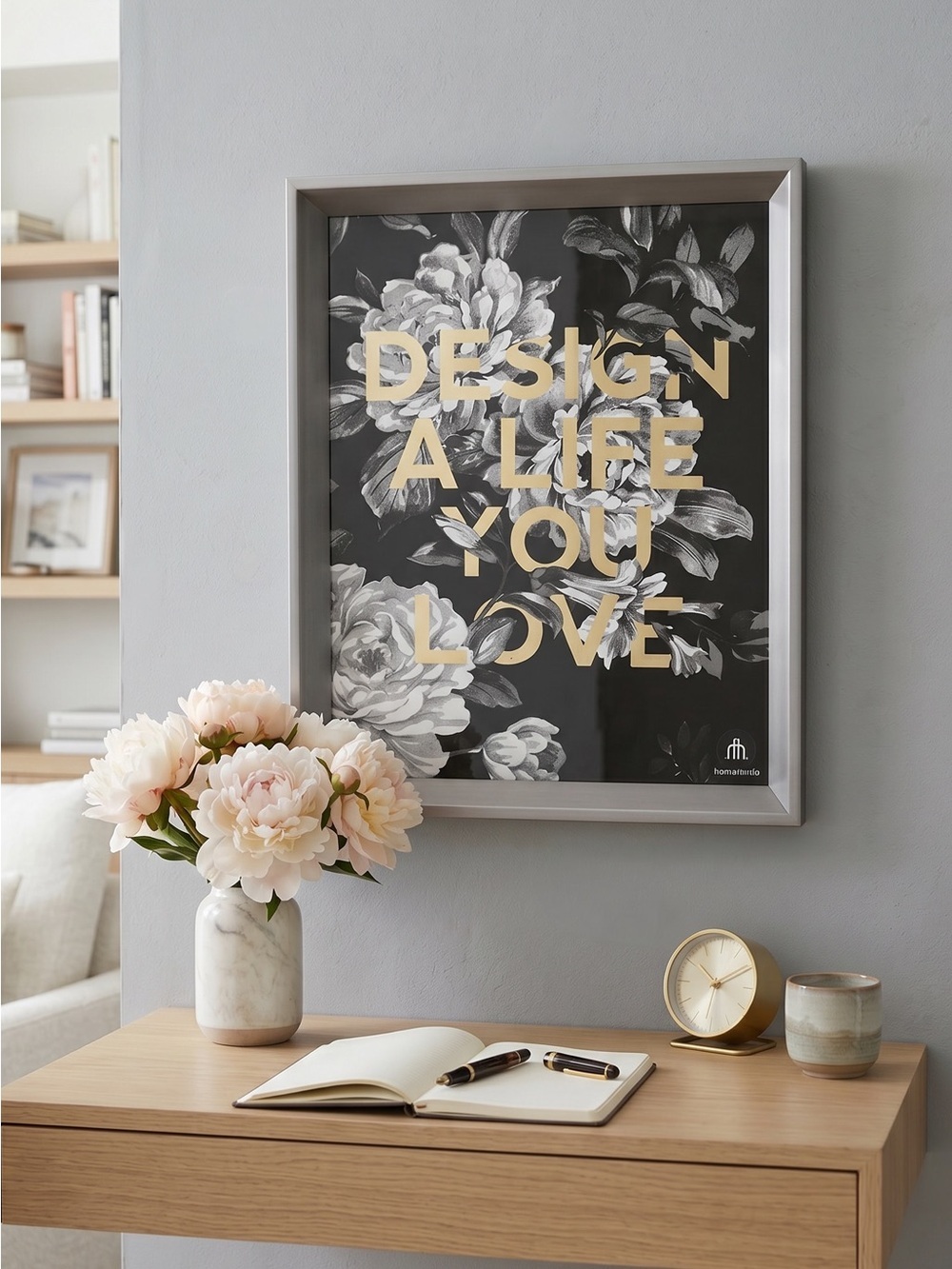 Black & Gold 'Design a Life You Love' Floral Wall Art Print